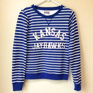 VS PINK KU Jayhawks Sweatshirt Blue Stripe Sz Small Victoria's Secret Kansas